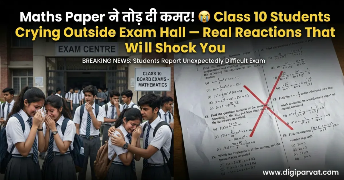 Class 10 students crying outside exam hall after difficult maths paper, shocked reactions after board exam, maths exam stress students emotional reaction