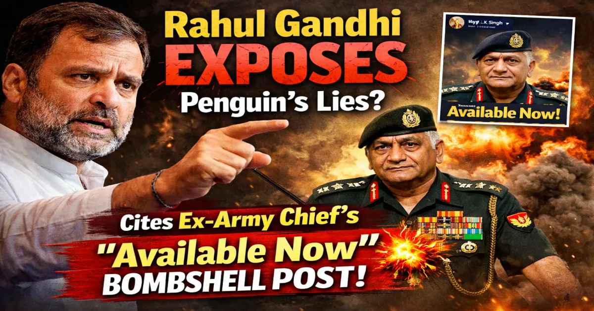 Rahul Gandhi exposing political lies, Rahul Gandhi pointing finger political poster, Ex Army Chief V K Singh available now post, Indian politics breaking news graphic, Rahul Gandhi controversy news image, political bombshell India poster