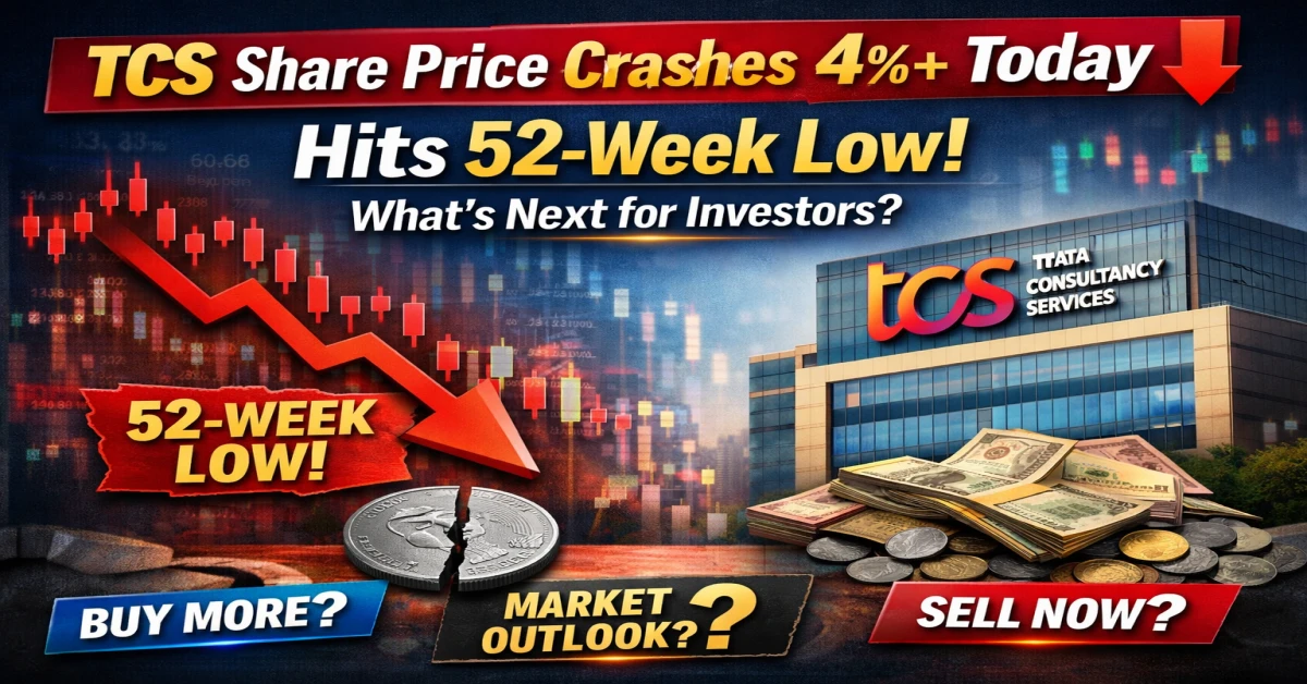 TCS share price crash today showing over 4 percent fall and 52 week low with stock market downtrend