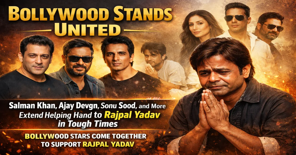 Bollywood celebrities Salman Khan Ajay Devgn Sonu Sood and others supporting Rajpal Yadav during tough times solidarity poster