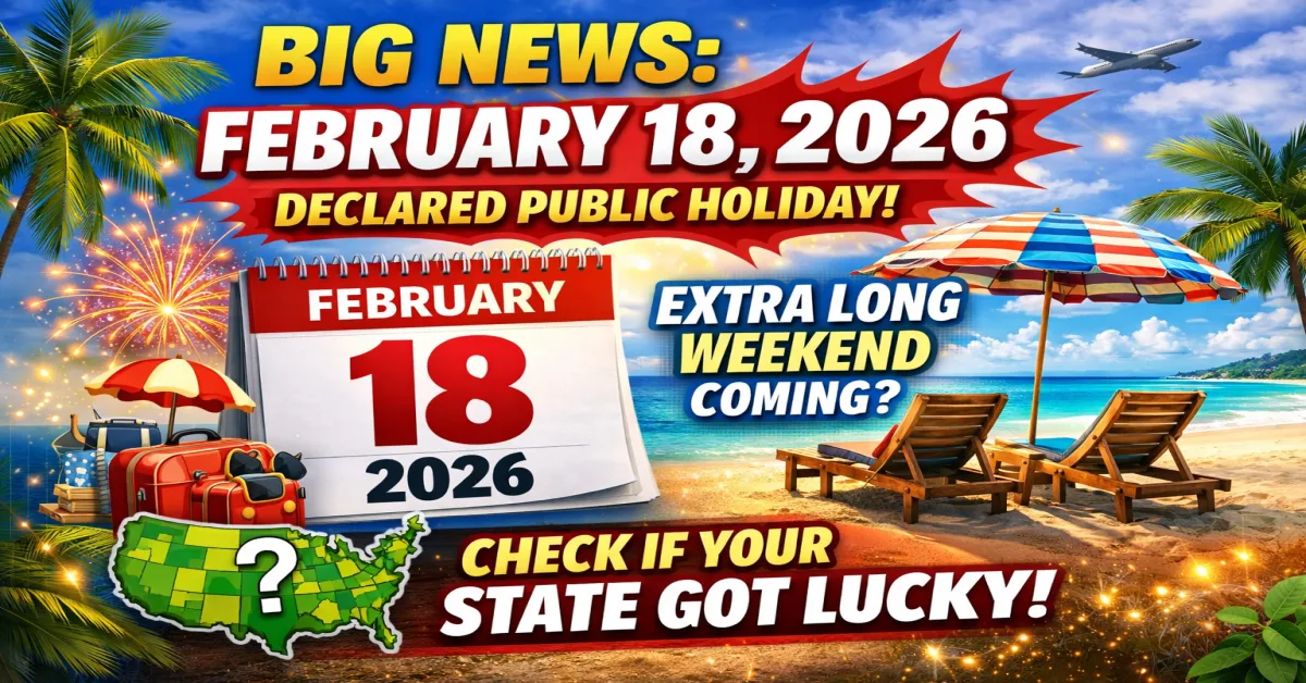 February 18 2026 public holiday announcement poster, Big news February 18 2026 declared public holiday, Extra long weekend February 2026 holiday news, Public holiday February 18 2026 state wise update, Calendar showing February 18 2026 holiday, Long weekend holiday news graphic