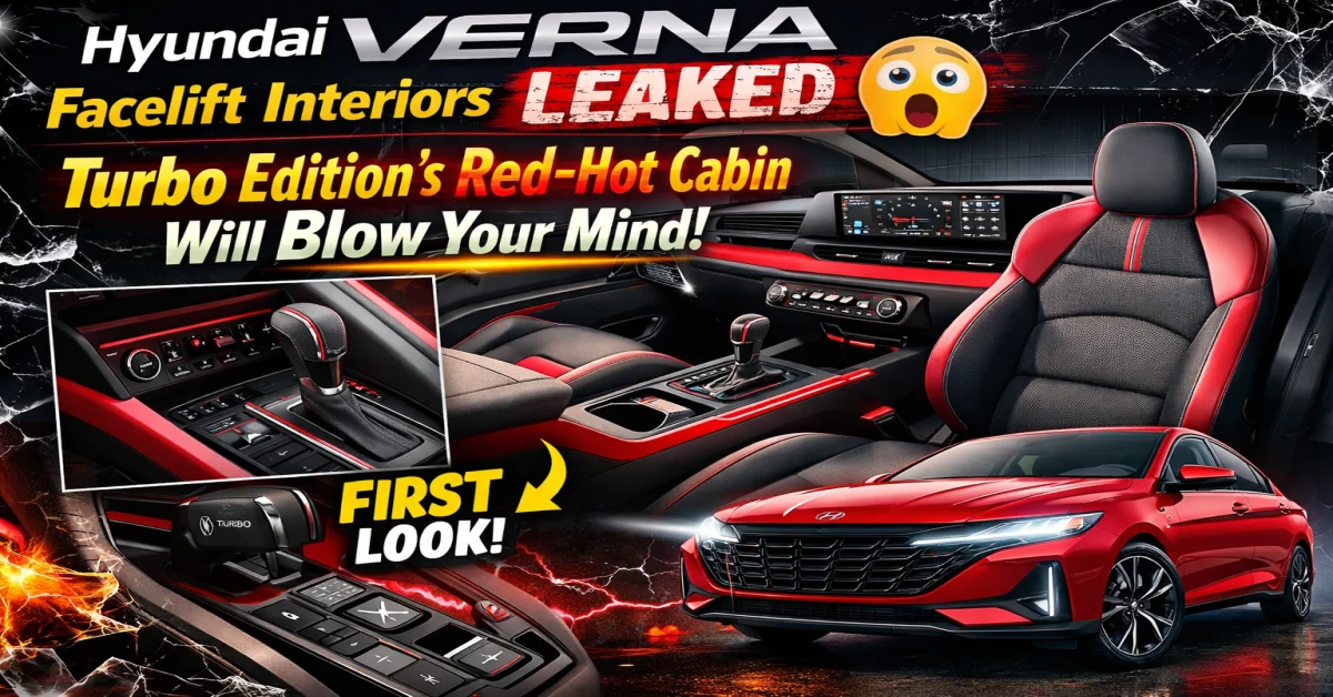 Hyundai Verna facelift interior leaked image, Hyundai Verna Turbo Edition red interior, Hyundai Verna facelift dashboard leaked, Hyundai Verna 2026 interior first look, Hyundai Verna sport interior red black theme