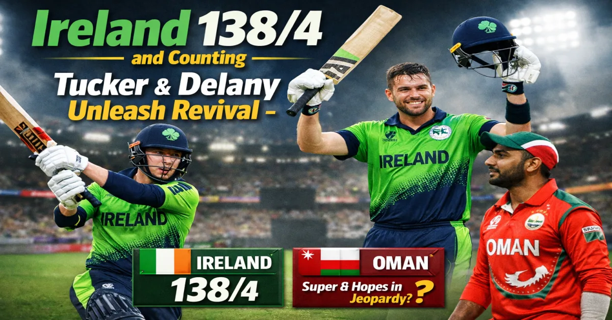 Ireland reach 138 for 4 as Tucker and Delany lead a strong batting revival against Oman, Ireland vs Oman cricket match Super 8 qualification scenario