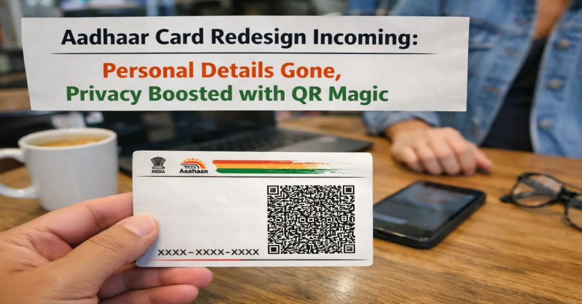 New Aadhaar card redesign showing QR code with no visible personal details for enhanced privacy