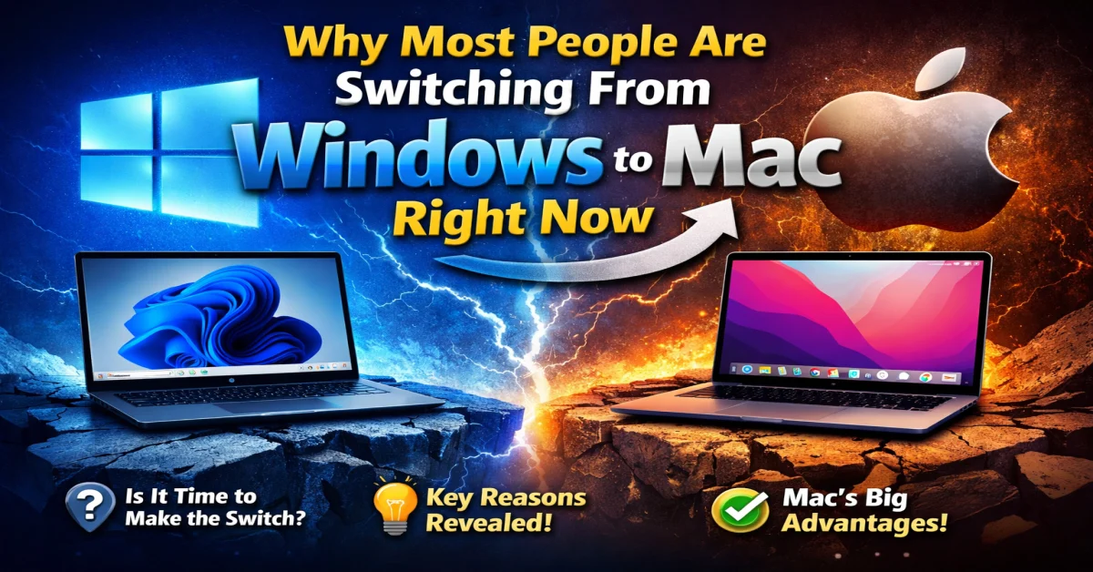 why people are switching from windows to mac, windows vs mac comparison poster, macbook vs windows laptop visual, people moving from windows pc to mac, mac advantages over windows, windows to mac switch trend