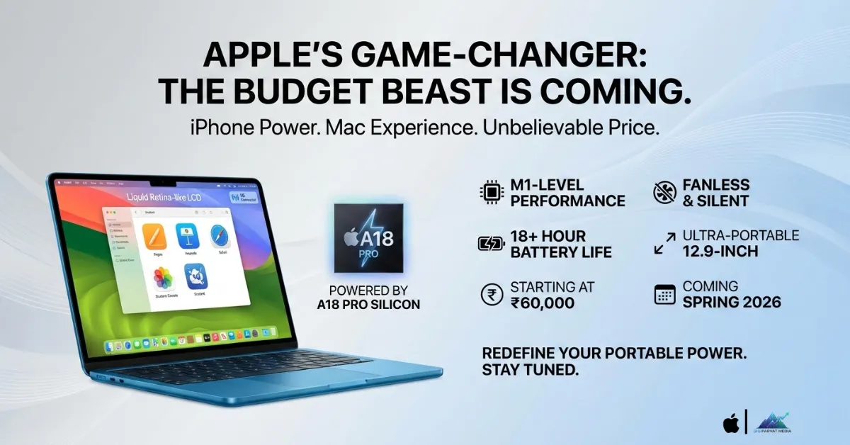 Apple secret budget MacBook poster, upcoming Apple MacBook rumors, affordable MacBook with iPhone chip, budget MacBook launch leaks, Apple low cost MacBook concept, MacBook with iPhone processor, Apple MacBook 60000 price rumor