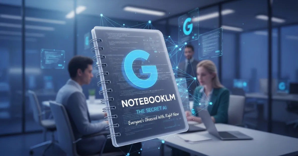 Google NotebookLM AI tool interface showing smart notes, data connections, and collaborative workspace