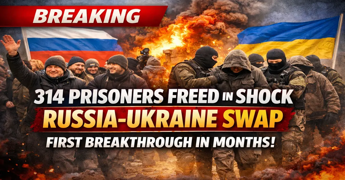 Russia Ukraine prisoner swap breaking news image, freed prisoners during Russia Ukraine exchange, 314 prisoners released Russia Ukraine deal, Ukraine war prisoner exchange visual