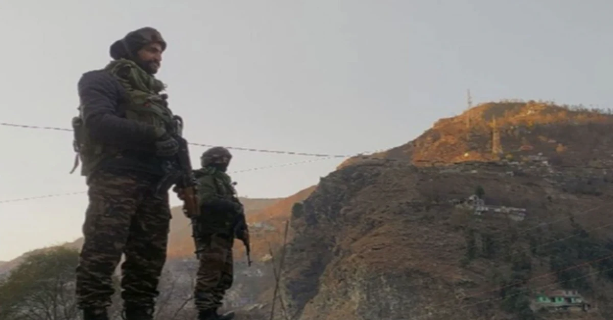Indian Army soldier targeting hostile drone near Line of Control in Poonch sector amid high alert situation
